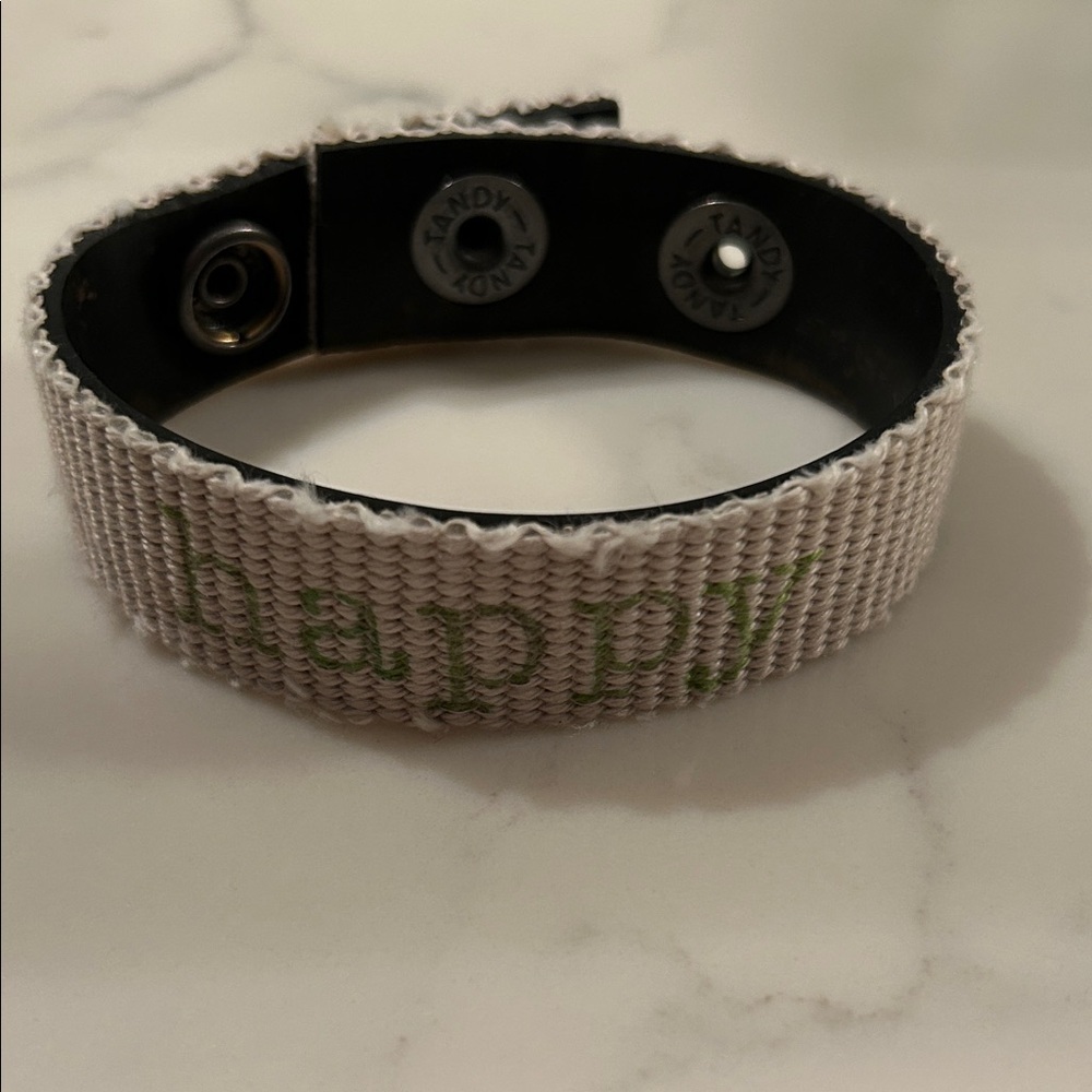 New recycled fire hose bracelet  with Green Text